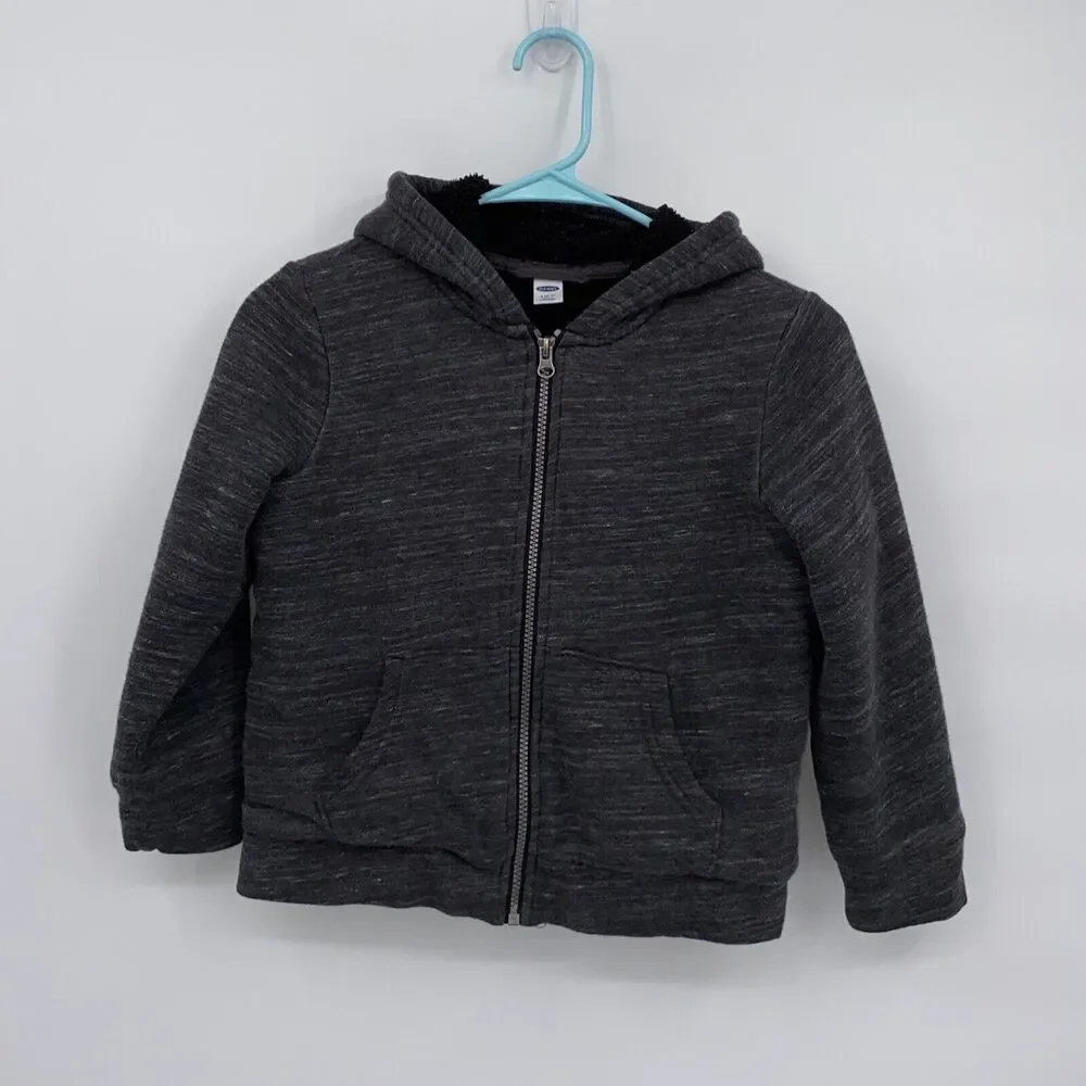 Old Navy Kids Hooded Full Zip Fleece Lined Sweatshirt Gray Small 6-7